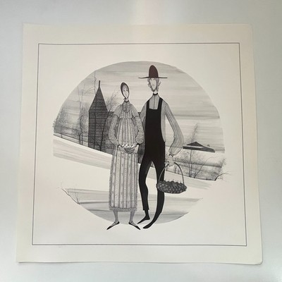 Young Neighbors Watercolor 30'' Diameter 1982 1985 P. Buckley Moss Picture TFL7-5