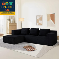 103" Boneless Corduroy Sectional Couch with Left Chaise, Modular L Shaped Black