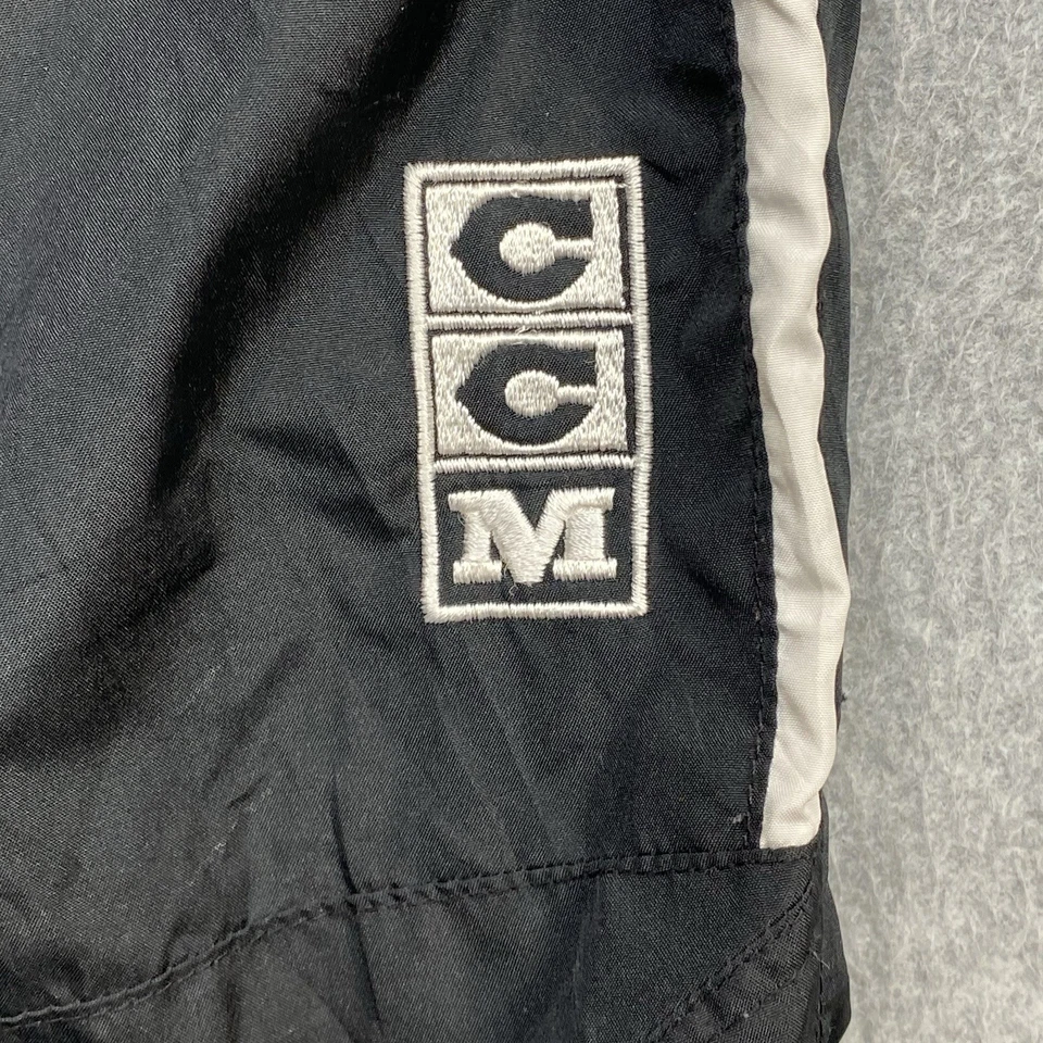 CCM Hockey Warm Up Black Track Pants Mens Sz XL Embroidered Ankle Zip Distressed - Image 2 of 4