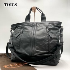 TOD'S Tote Bag 2way Black Leather Gommino Large Made in Italy Zip Business Used