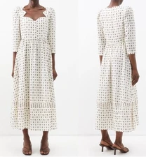 RHODE Katrina Floral Print Cotton Midi-Dress Size 10 Cream Retail $425
