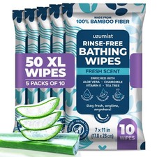 Body Wipes for Adults Bathing No Rinse 50pc XL - Ultra Thick Shower Travel Wipes