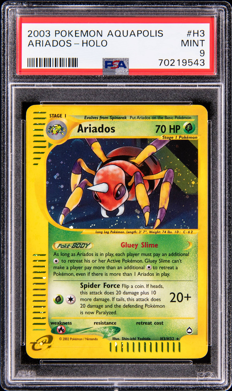 PSA 9 2003 Pokemon Aquapolis #H3 ARIADOS Holo Rare Graded Vintage Mint TCG Card