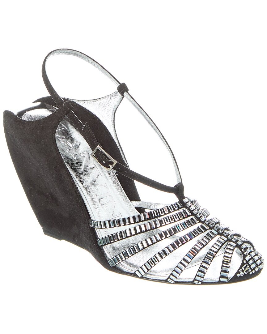 Lanvin Banana Heel Suede Wedge Sandal Womens Black 35 70490₽