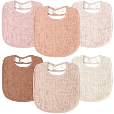 6 Pack Muslin Baby Drool Bibs, Soft, Square, Adjustable, Bandana, Unisex, Boys