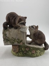 1987 Masterpiece Porcelain By Homco Multicolor Animal Raccoons Mailbox Figurine