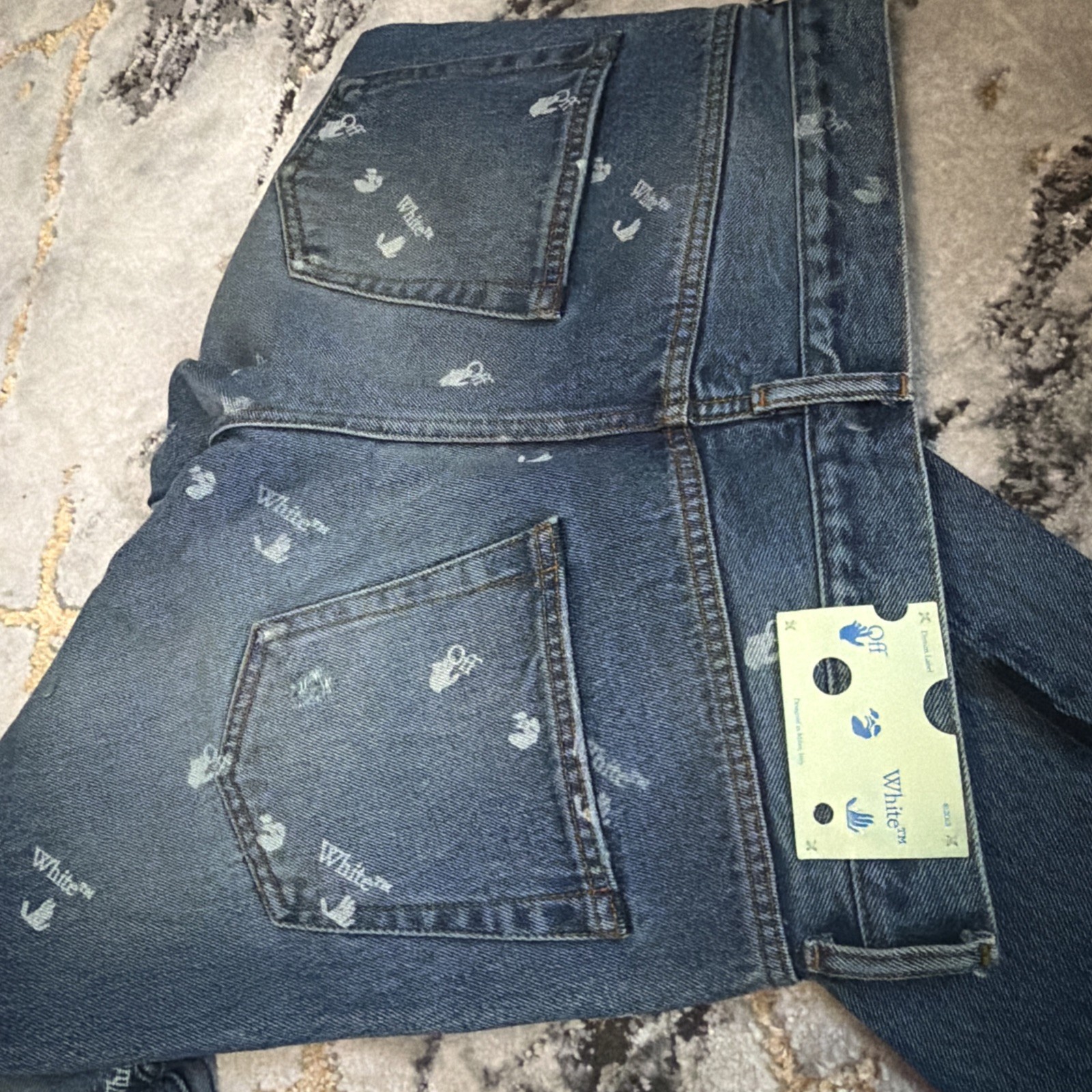 Size 30 Off White Repeat Monogram Pattern / Blue … - image 5