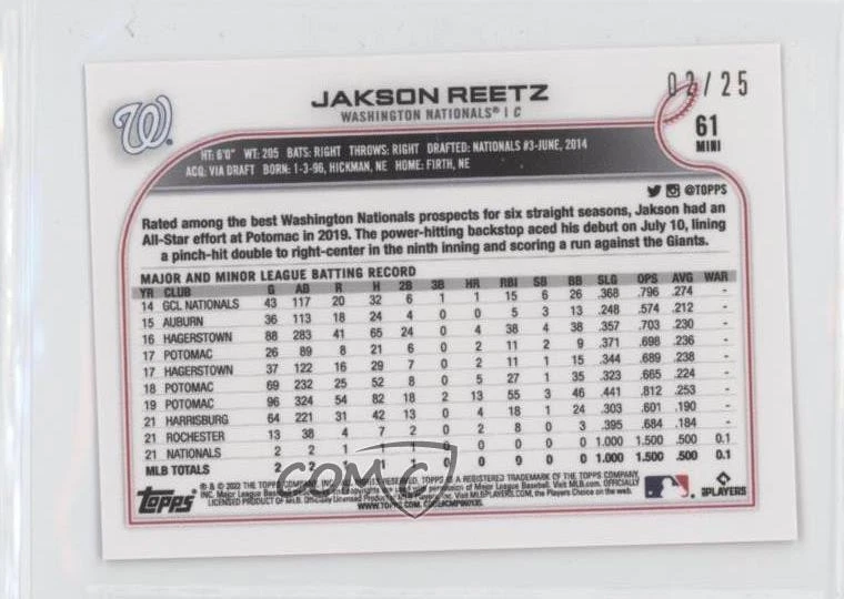 2022 Topps Mini Pink /25 Jakson Reetz #61 Rookie RC - Image 2 of 2