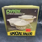 SEALED -Pyrex Spring Blossom Green Casserole Set w Lids 480-1-S Compatibles