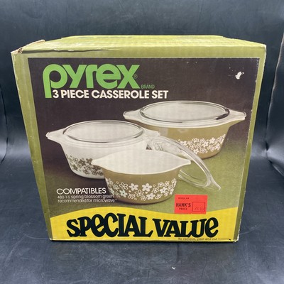 SEALED BOX -Pyrex Compatibles Spring Blossom Green 3 PC Casserole Set Lids Daisy