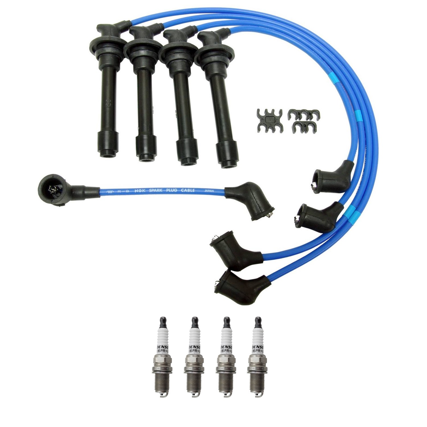 NGK Wire Set And Denso 4 Standard Spark Plugs Kit for Infiniti G20 2.0L L4 91-94