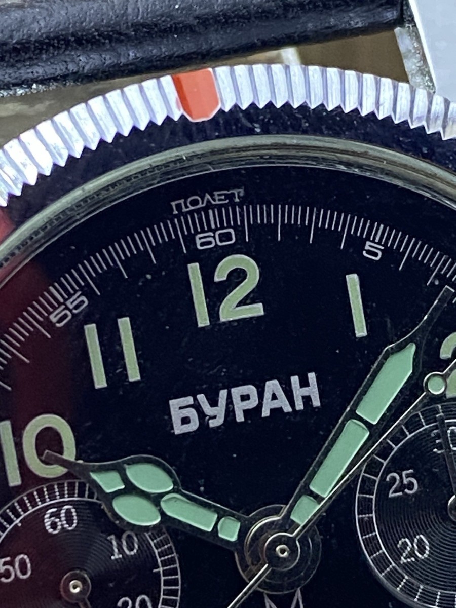 Buran Men's Watch Russian Mechanical Poljot 3133 Chronograph Black