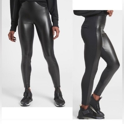 Athleta Faux Leather Delancey Shine Tight Black Leggings Size Large