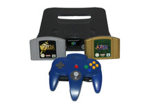 Nintendo N64 Konsole+Original Controller Blau+Zelda Ocarina of Time+Majoras Mask