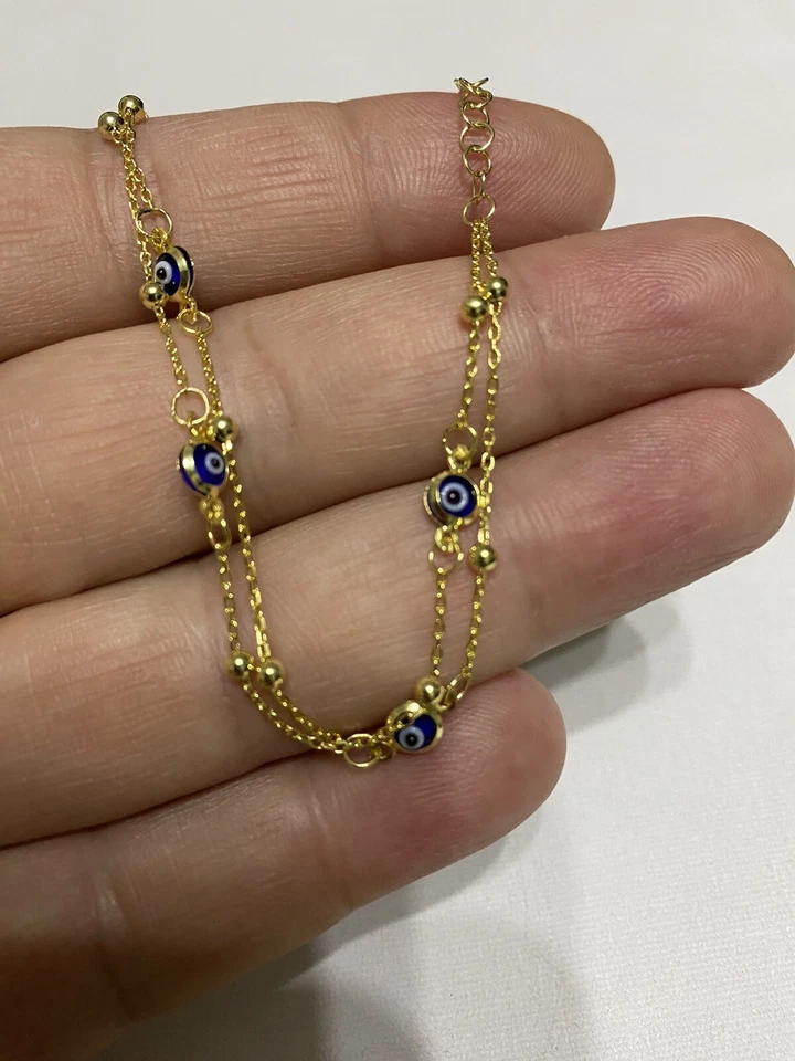 EVIL EYE STERLING SILVER 925 TURKISH BRACELET YELLOW GOLD NEW PROTECTION JEWELRY - Image 4 of 4