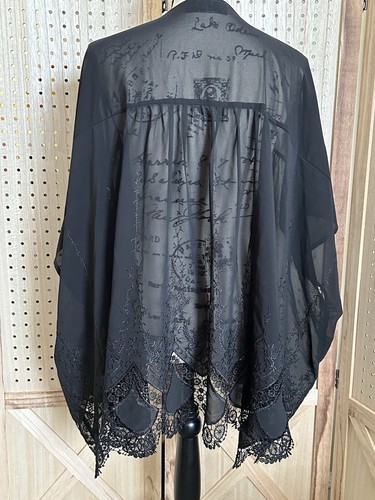 Tinley Lace Trim Kimono Wrap Cover Up Elegant Sheer Black Sz Small - Picture 5 of 7