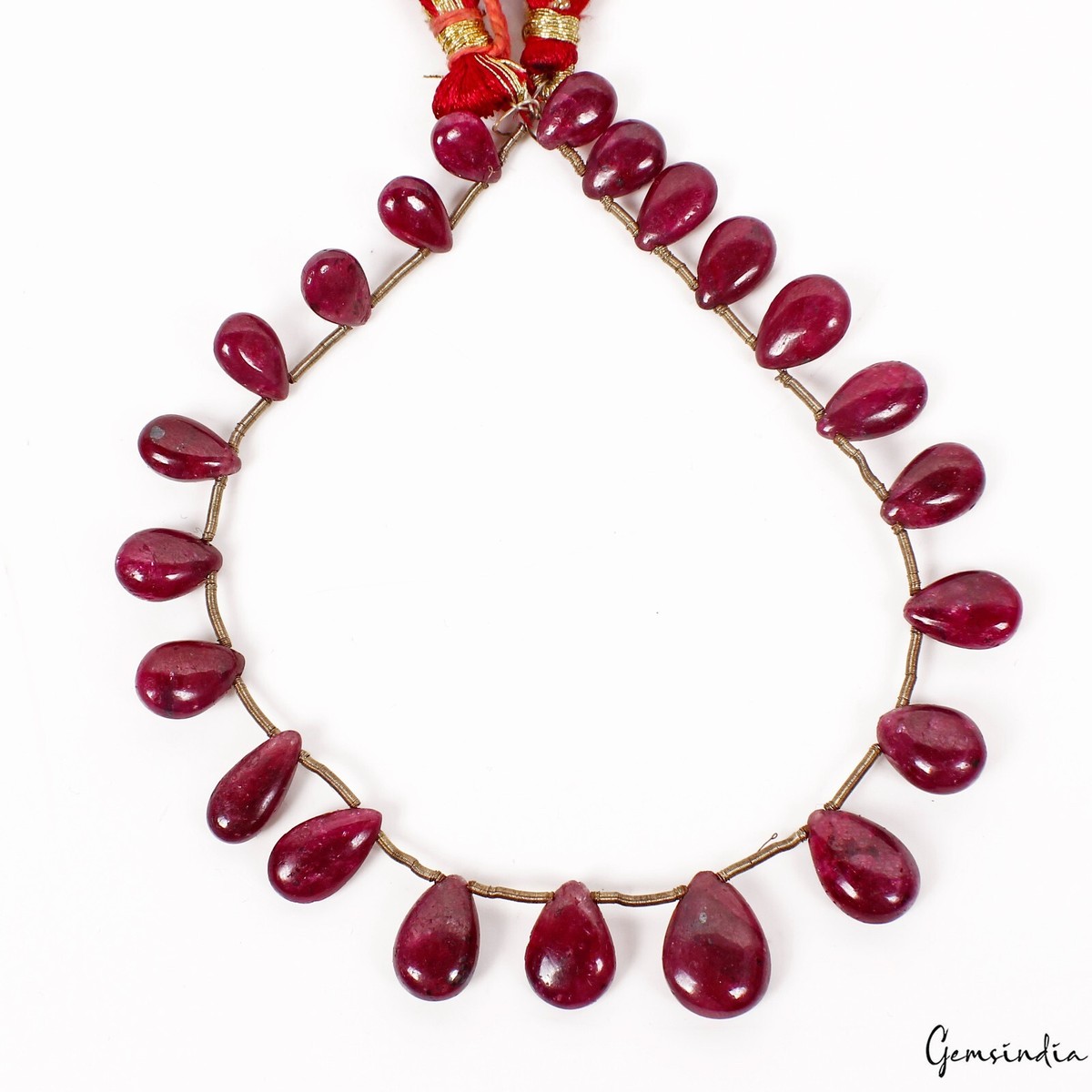 Natural Red Ruby Almond Pear Cab Side Drilled 9mm-14mm Bead/Briolette  Strand~9