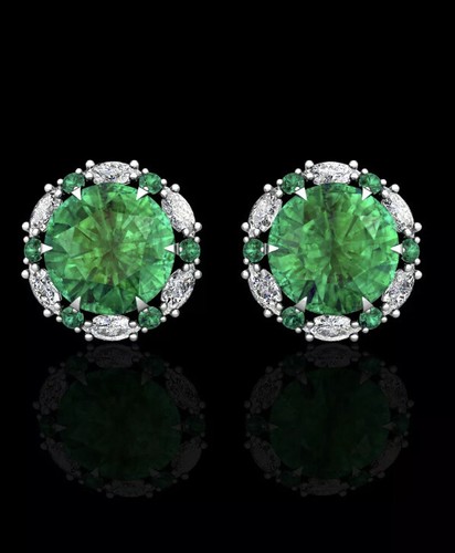 2.00CT Green Emerald Halo Marquise Created Diamond Stud Earrings 14k simulated - Picture 4 of 4