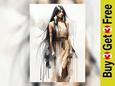 Indigenous Woman Art Print 5" x 7" - Elegant Watercolor Native Portrait