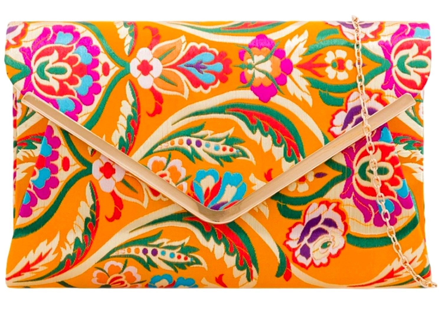 Bolso sin asas mostaza amarillo satinado floral bolso de noche bolso de hombro damas bolso de mano