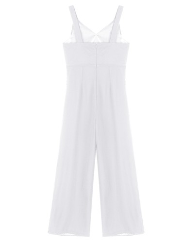 Kids Girls Sling Rompers V Neck Wide Leg Pants Cocktails Bodysuit Back Zipper - Picture 26 of 72