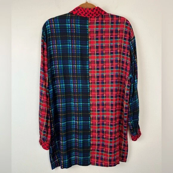 复古 Carole Little 运动拼布彩色纽扣衬衫 6 格子小屋 — 第 3/4 张图片