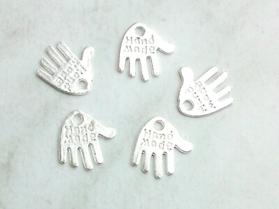 10x Anhänger Hand Made versilbert 13x12mm Charms Handmade Schmuck Deko Bastel