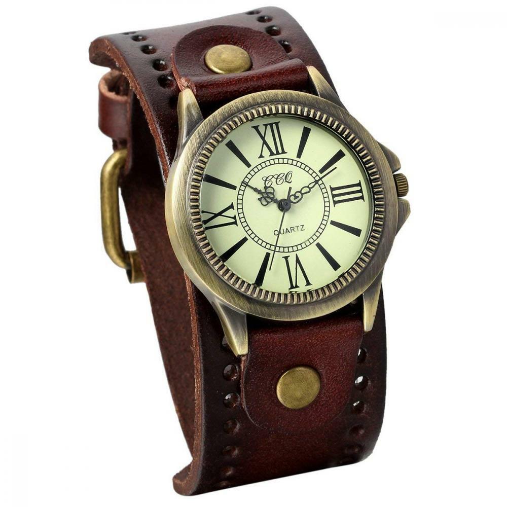 JewelryWe Fathers Day Gifts Vintage Wrist Watch Wide Leather  display picture 1