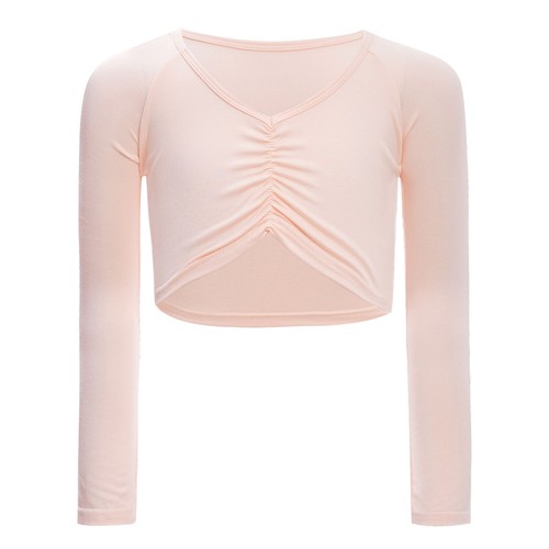 Girls Crop Top Long Sleeve Shirt Stage Performance Tops Modern Shrug Warm Up - Picture 14 of 32