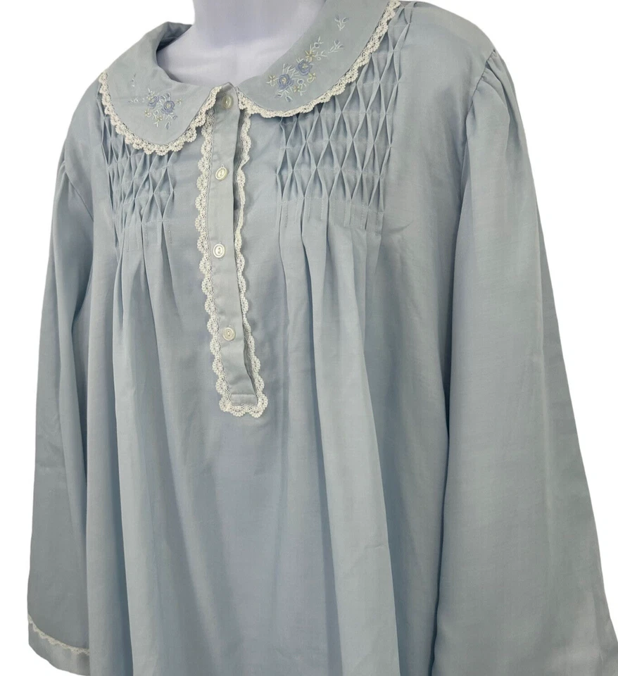 Camisón vintage para mujer talla 3X azul claro floral cuello bordado Barbizon Foto 2 de 4