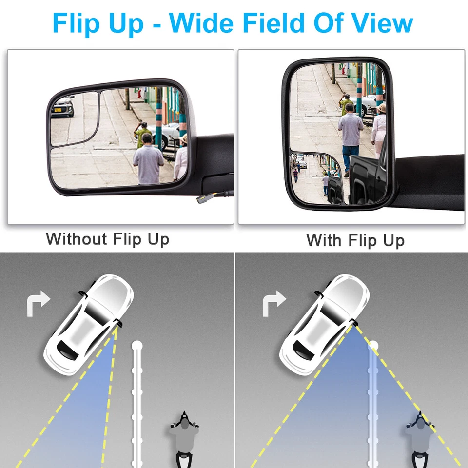 Espejos retrovisores de remolque para Dodge RAM 1500 2500 3500 1994-1997 camioneta espejo retrovisor eléctrico abatible Foto 3 de 4