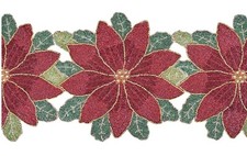 Poinsettia Handmade Holiday Beaded Table Runner - Red, Green - New