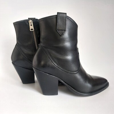 All Saints Rolene Western Cowboy Black leather ankle boots 38