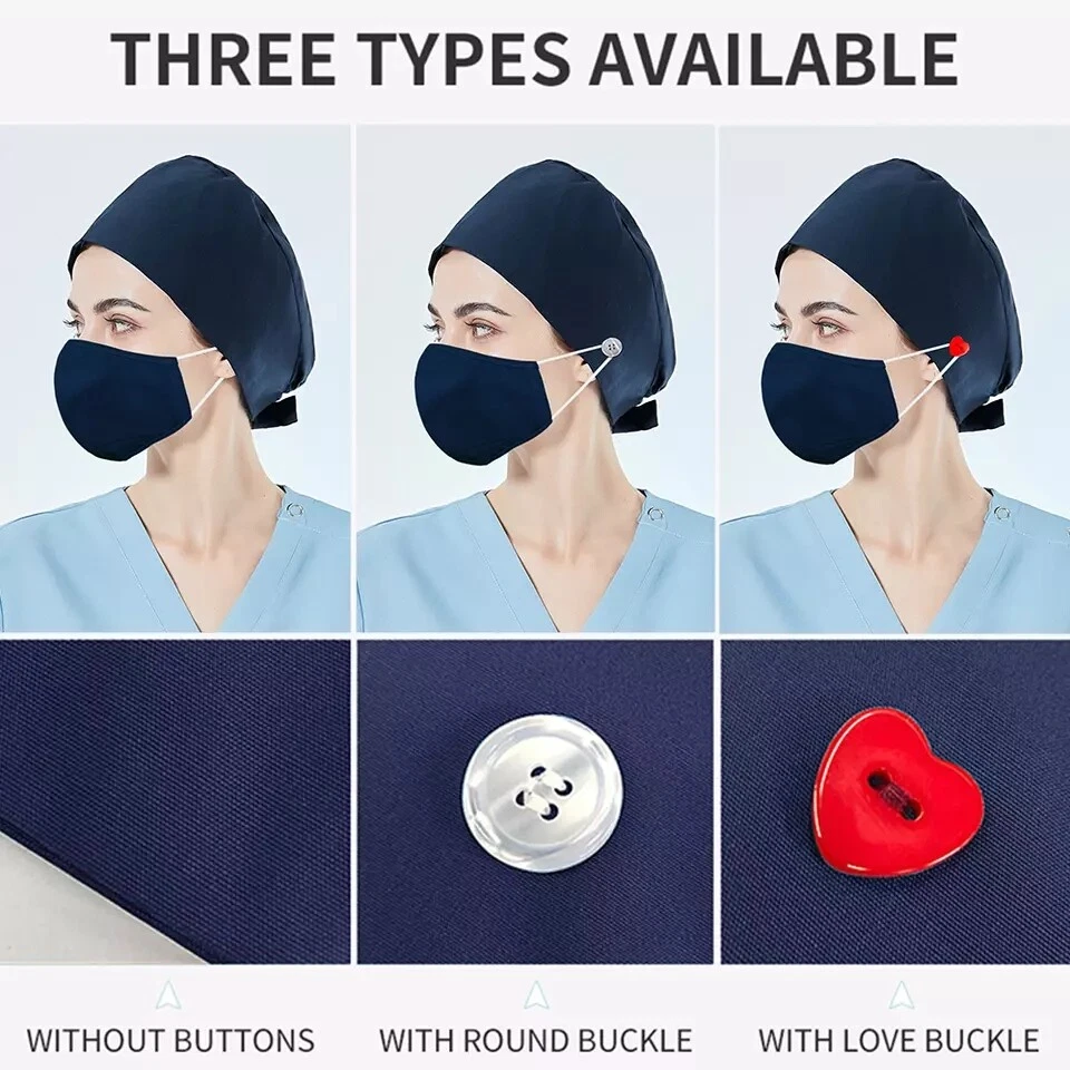 Unisex Surgical Scrub Cap Doctor Nurse Cotton Hemmed Hat Women Men Adjustable - Image 2 of 4