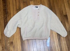 NWT Lumiere Sherpa Fuzzy Oatmeal Pullover Shirt Top Pockets Size S Anthropologie