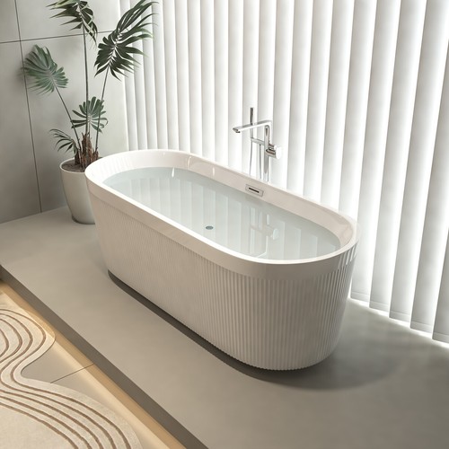 67" Acrylic Freestanding Bathtub, Soaking Tub w/ Brushed Nickel Overflow, Drain