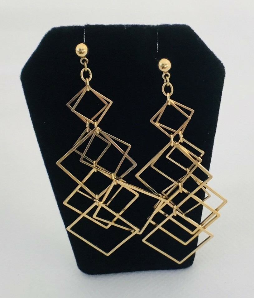 Vintage Interlocking Square Diamond Pattern Dangl… - image 1