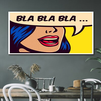 Leinwand Bild Wandbild Canvas 120x60 Abstrakte Malerei Bla Bla Bla Comics Kunst