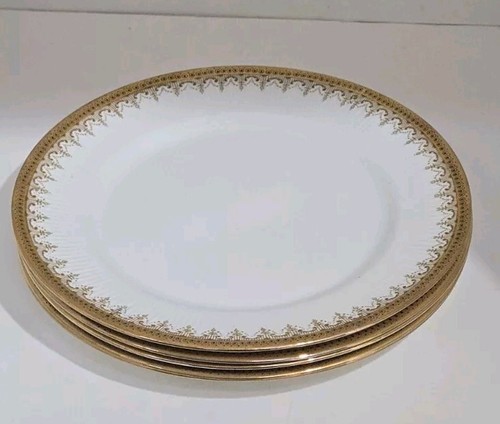 Hitkari Bone China Gold Border Black dot 10" Dinner Plate Lot Of 4 Vintage - Picture 2 of 10