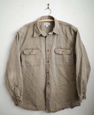 CARHARTT Canvas Long Sleeve Work Shirt S09 MRH Dark Brown Men’s Button Up  XL EUC
