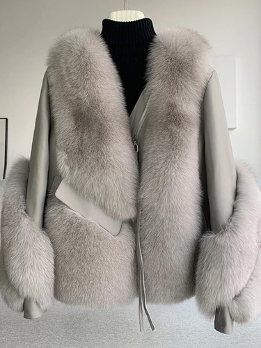 Real Fur Coat Winter Jacket Women Natural Fur Leather Outerwear Streetwear Coat - Bild 28 von 30