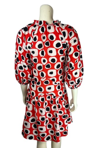 NEW Rodner Figueroa Puff Sleeve Dress Size XS Ruffle Mini Dot Geometric Print - Picture 4 of 12