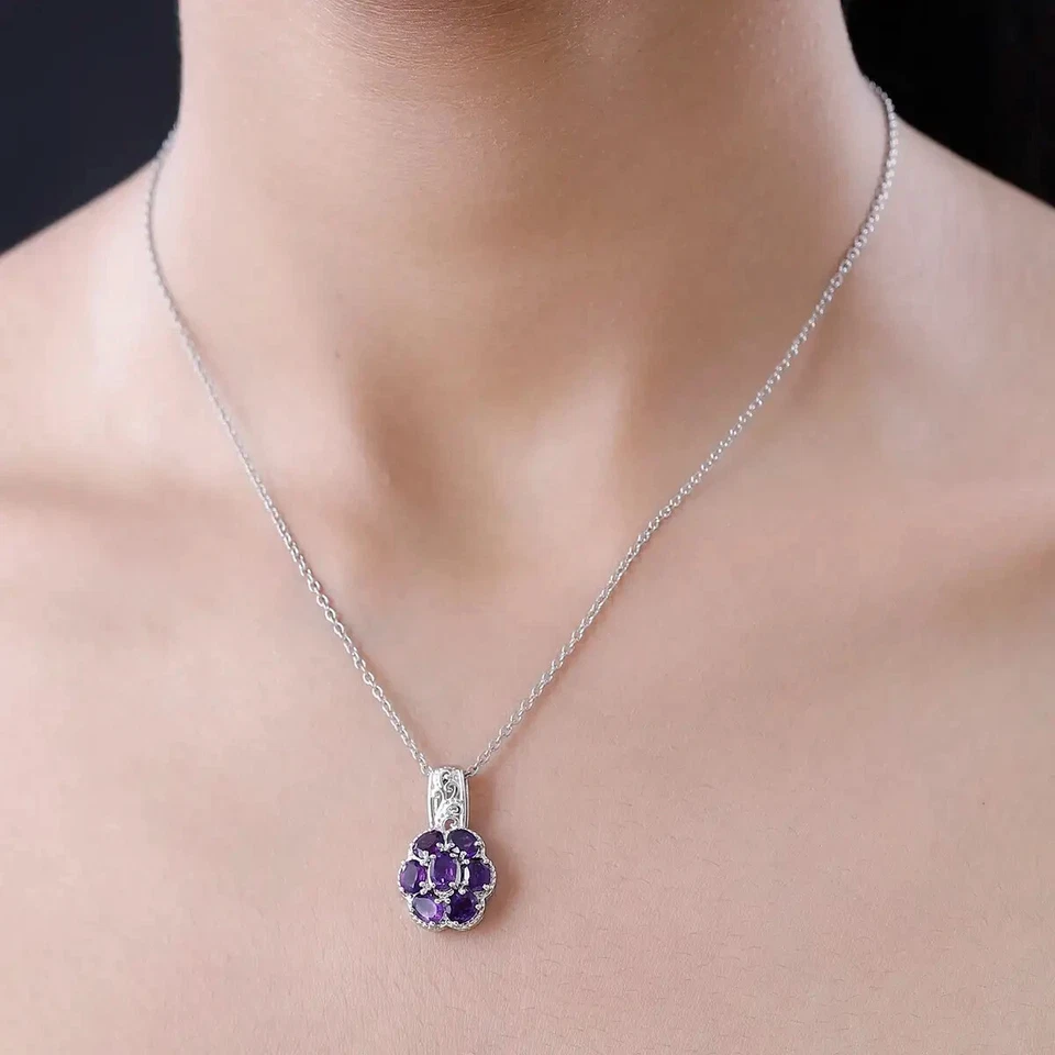 NUEVO Precioso Colgante Gota Artesanal Amatista Africana 2.85 ctw en Platino Bond AA4 Foto 3 de 4