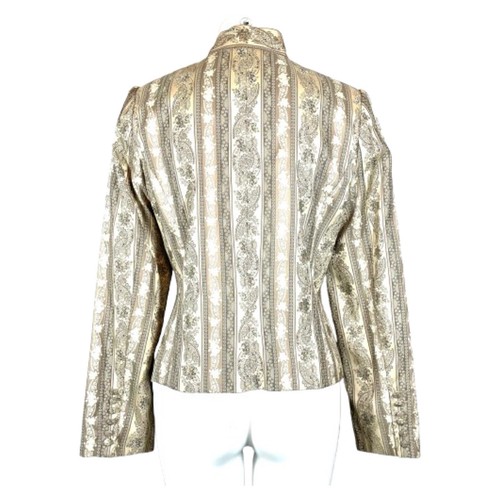 VTG 90s Neutral Floral Satin Stripe Brocade Georgian Button Up Jacket Medium - Picture 2 of 9