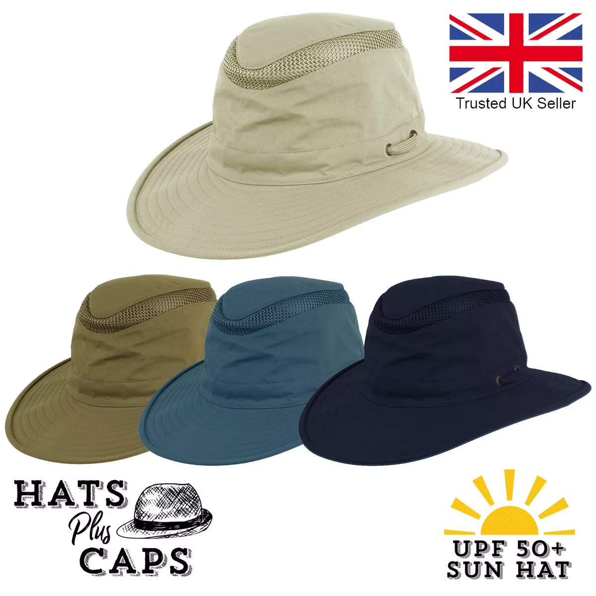 UPF 50+ Aussie Style Sun Hat Fedora Bush Safari Summer Wide Brim Air-Flow  T6 UV