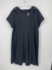 Lane Bryant Dress Size 24 Black Stretchy Scuba Cut Outs Fit Flare NWT