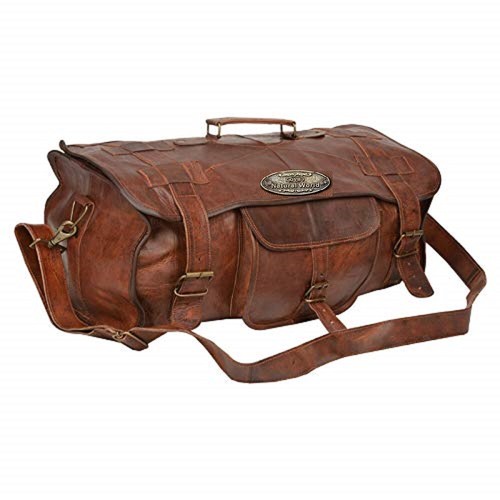 Mens Genuine Top Pick Leather Vintage Duffel Overnight Travel Luggage Gym Bag - Picture 3 of 6