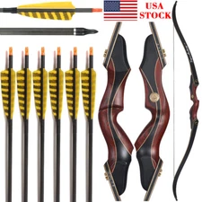 60" Takedown Recurve Bow 25-50lbs Right Hand Archery Hunting Real Feather Arrows