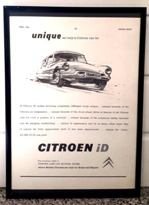 Gerahmte Original Oldtimer Werbung für die Citroen iD Limousine von 1961