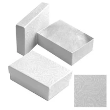 100 Swirl White Cotton Filled Boxes Jewelry Gift Box 3-1/4" x 2-1/4" x 1"